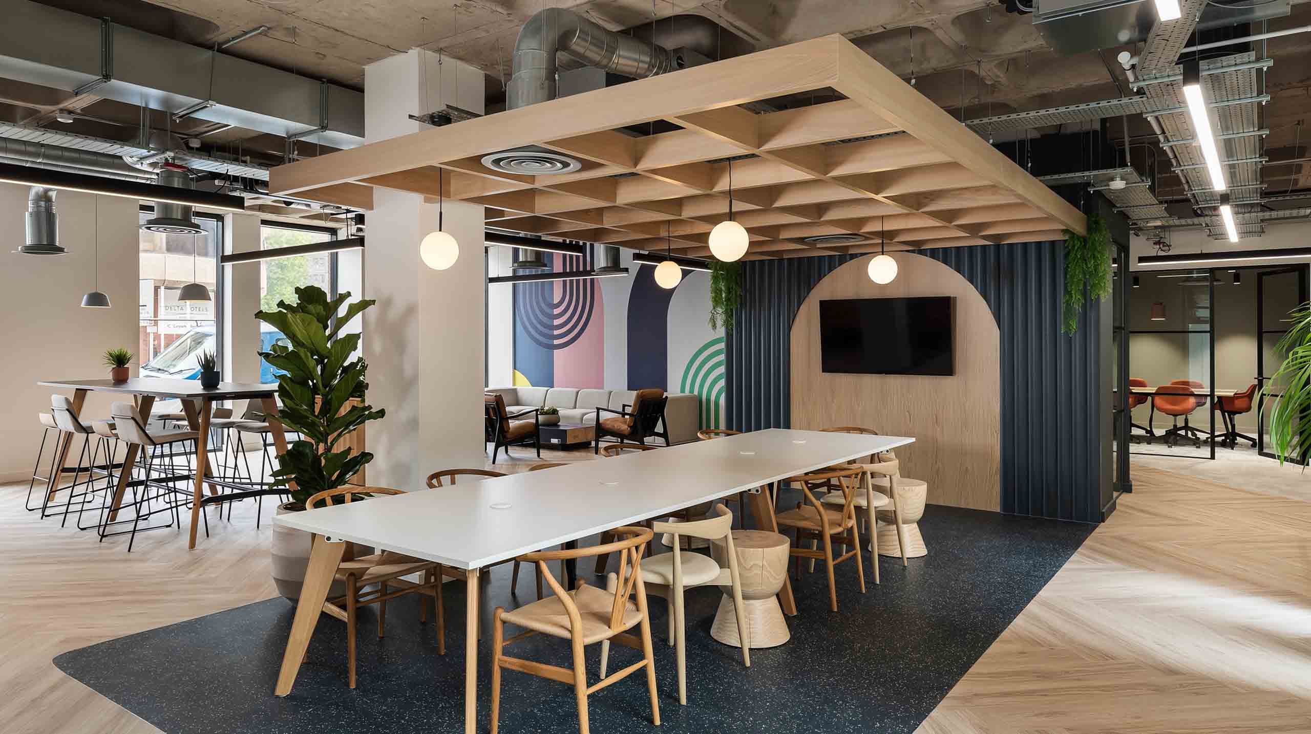 Create a high-resolution image of a modern, open-concept living space that seamlessly transitions from a sketch to a fully rendered 3D visualization. On the left side of the image, depict the dining area with furniture and architectural elements in a clean, detailed line drawing style. Gradually transition to the right side of the image, where the living area should be fully rendered in realistic 3D. Include modern furniture, large windows, and an open staircase leading to an upper level. The overall composition should emphasize the transformation from concept to reality, showcasing the design process and the final, fully realized interior space. - --ar 16:9 Job ID: 3a9386f3-29f0-4b8b-8954-9bc4d4b1b4de