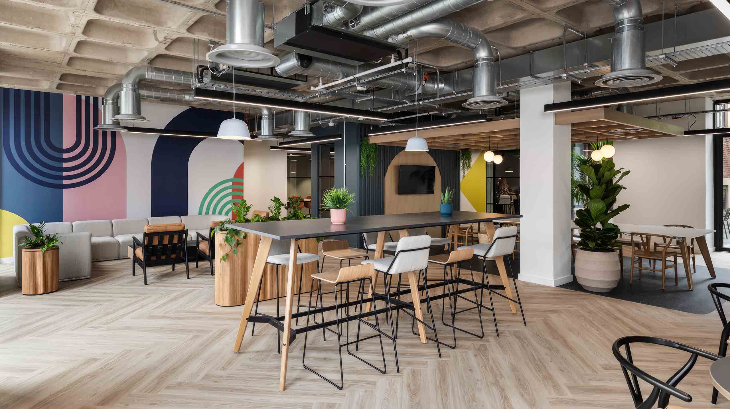 Create a high-resolution image of a modern, open-concept living space that seamlessly transitions from a sketch to a fully rendered 3D visualization. On the left side of the image, depict the dining area with furniture and architectural elements in a clean, detailed line drawing style. Gradually transition to the right side of the image, where the living area should be fully rendered in realistic 3D. Include modern furniture, large windows, and an open staircase leading to an upper level. The overall composition should emphasize the transformation from concept to reality, showcasing the design process and the final, fully realized interior space. - --ar 16:9 Job ID: 3a9386f3-29f0-4b8b-8954-9bc4d4b1b4de